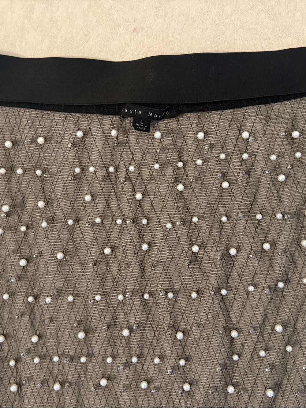 Haute Monde Pearl Embellished Sheer Overlay Layering Mesh Maxi Skirt Black Y2K L - Picture 7 of 16